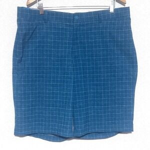 Nike Golf Shorts Mens 38 Blue Windowpane Plaid Performance Flat Front Dri-Fit